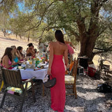 Sexy Crochet Hollow Out Long Halter Dress Women 3D Flower Backless Sleeveless Beach Dresses 2025 Summer Lady Vacation Robes New