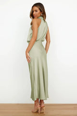Summer Luxury Sleeveless Silk Satin Long Dress Women Elegant Off Shoulder Celebrity Evening Dress Partywear Lady Trumpet Dress