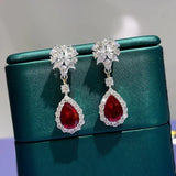 Huitan Brilliant Red CZ Drop Earrings for Women Gorgeous Attractive Creative Accessories for Engagement Charming Wedding Jewelry