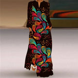 Women's Maxi Dress Printed Retro Fashion y2k vestidos Long Sleeve Loose Robe S-5XL
