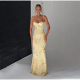 Women Flower Printed Sling Long Dresses Sleeveless Off Shoulder Floor Length Backless Maxi Dress Lady Elegant Chic Party Robe