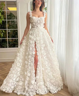 Kyoto Beige Wedding Dress | 3D Flower Lace-Up Back Gown -femstylo