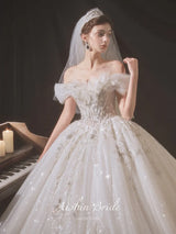 Luxury Boat Neck Wedding Dress EDL108