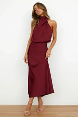 Summer Luxury Sleeveless Silk Satin Long Dress Women Elegant Off Shoulder Celebrity Evening Dress Partywear Lady Trumpet Dress