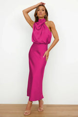 Summer Luxury Sleeveless Silk Satin Long Dress Women Elegant Off Shoulder Celebrity Evening Dress Partywear Lady Trumpet Dress