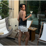 Yellow Satin Lace Splicing Sling Dress Women Elegant Irregular Hem V Neck Backless Sleeveless Gown Chic Women Party Club Vestido