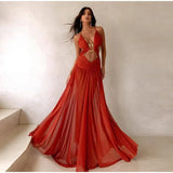 Sexy Hollow Out Party Dress Sleeveless Backless Mesh Maxi Female Evening Dresses 2025 Spring Summer Club Beach Slip Lady Robe