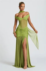 Mozision Off-shoulder Backless Sexy Maxi Dress Women Gown Halter Sleeveless Backless Thigh High Split Club Party Long Dress