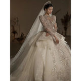Luxury Wedding Gown with Shiny High Neck Beads
