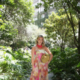 Retro Printed Strapless Long Dress Fashion Women's Sleeveless Off Shoulder Pleated Vestidos 2025 Summer Lady Beach Party Robes