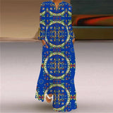 Women's Maxi Dress Printed Retro Fashion y2k vestidos Long Sleeve Loose Robe S-5XL
