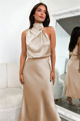 Summer Luxury Sleeveless Silk Satin Long Dress Women Elegant Off Shoulder Celebrity Evening Dress Partywear Lady Trumpet Dress