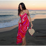 Chic Print Sling Long Dress Women Sleevless Backless Side Split Party Dresses 2025 Summer Street Beach Lady Ankle-length Robes