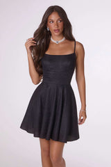 Amoris T103 Short A-Line Glitter Satin Scoop Neckline Dress