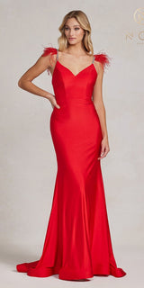 Nox Anabel T1138 Feather Shoulder Long Mermaid Gown