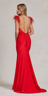 Nox Anabel T1138 Feather Shoulder Long Mermaid Gown
