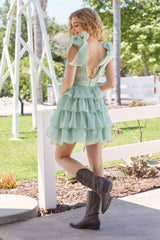 Nox Anabel T133 Fit and Flare Chiffon Dress with Deep V-Pleated Neck
