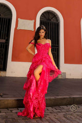 Nox Anabel T1335 Long A-Line Tiered Skirt Lace Applique Sweetheart Dress