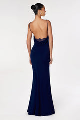 Astee T2008 Fitted Spaghetti Strap Open Back with Lace Detail Gown