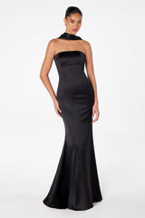 Astee T2012 Strapless Fitted Mermaid Gown with Scarf