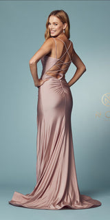 Nox Anabel T481 Long Scoop Neck Spaghetti Strap Fitted Gown Slit
