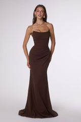 Ladivine Amoris T702 Strapless Scoop Neckline Fitted Chiffon Dress