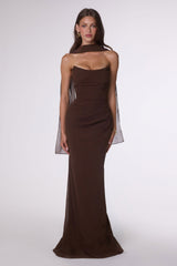 Ladivine Amoris T702 Strapless Scoop Neckline Fitted Chiffon Dress