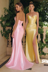 Amoris T723 Sleek and Modern Stretch Satin Strapless Gown