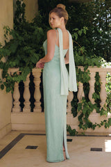 Amoris T725 Long Fitted Shimmering Lace Gown Spaghetti Straps