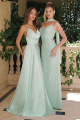 Amoris T725 Long Fitted Shimmering Lace Gown Spaghetti Straps