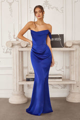 Amoris T727 One Shoulder Fitted Stretch Satin Mermaid Dress