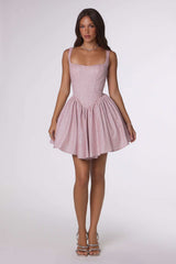 Amoris T738 Short Fitted Bodice Tiered Ruffle Mini Skirt Dress