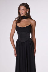 Amoris T741 Flowing A-Line Strapless Chiffon Evening Gown