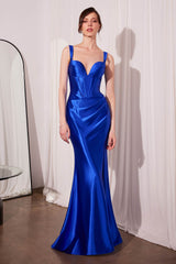 Ladivine Amoris T813 Long Fitted Corset Bodice Satin Prom Gown