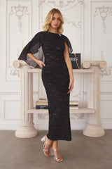 Amoris T906 Sequin Lace Gown Detachable Sheer Cape Overlay