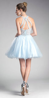 Ladivine UJ0119 Short Appliqued Bodice Halter Tulle Skirt Dress