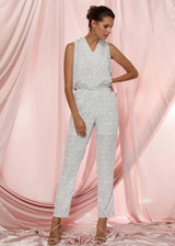 Women's Sleeveless V-neck Printed Jumpsuit In Ivory Silver - treasures-4-u-2-day