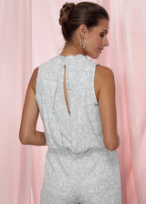Women's Sleeveless V-neck Printed Jumpsuit In Ivory Silver - treasures-4-u-2-day
