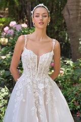 Andrea & Leo WL063 A-Line Wedding Gown Plunging Neckline Floral Straps