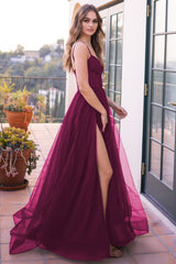 The Yasmin A-line Tulle Skirt Slit Detail Gown (Mulberry) - treasures-4-u-2-day