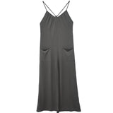 Ladies' Solid Color Chest Pleated Design Cross Suspender Sexy Jumpsuit