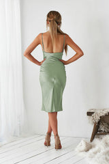 The Aspen Adjustable Slip-On Satin Midi Dress (Sage Satin) - treasures-4-u-2-day