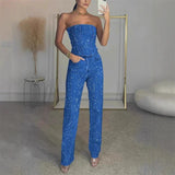CPSYMYM Rhinestones Denim Vest Jeans Set Women Sexy Slim Sleeveless Strapless Empire Waist Zipper Pocket Pencil Trouser Summer