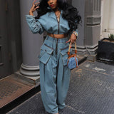 Denim Two Piece Sets Women Pant Set Y2k Streetwear Coats Jeans Elegant Matching Sets Coat Top Long Pants Jackets Streetwear