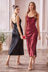 Slim Fit Satin Midi Dress - treasures-4-u-2-day