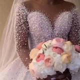 Beaded White Ball Gown Wedding Dress Long Sleeves
