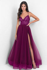 The Dani Tulle A-Line Lace-Up Jeweled Gown (Mulberry) - treasures-4-u-2-day
