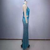 Blue Sequined Slimming Party Stage Host Mermaid Gown