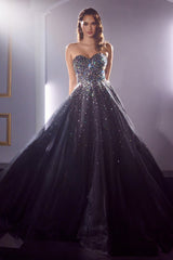 Ladivine CB114 Long Strapless Formal Gown with Jewel Accents