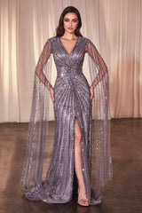 Long Sleeve Fully Beaded Sheath Gown